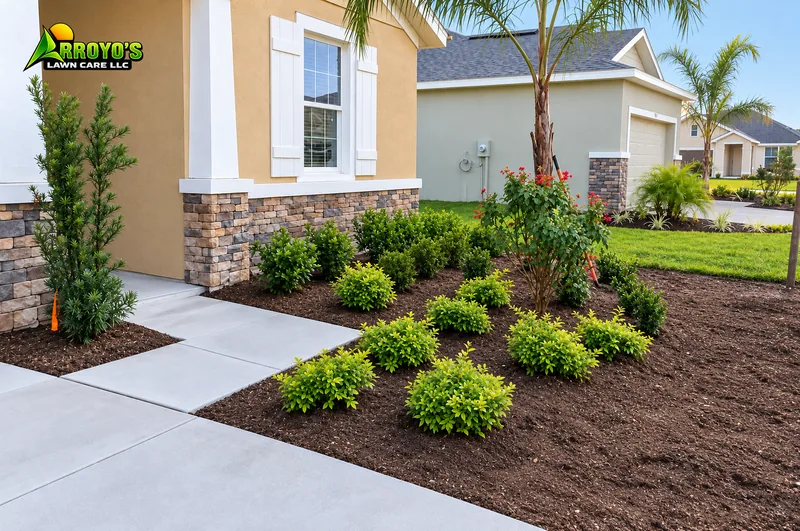 New shrub planting: new shrubs and fresh mulch
